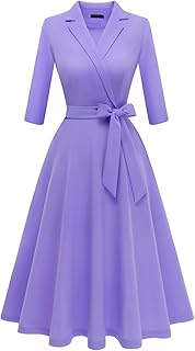Meetjen Women's Vintage Tea Dress Autumn Fit and Flare 3/4 Sleeve Elegant Cocktail Party Formal Church Dresses 2025