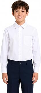 BIENZOE Boys Wrinkle-Free Dress Shirt: School Uniform Button Down | Picture Day, Graduation, Church Events, Family Photos, Student Presentations, Easy Care, Confident Style For Young Wearers