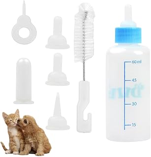 Shengsenfu 6Pcs Pet Nursing Feeding Bottle Kit,Small Dog Cat Milk Nursing Care Kit Liquid Feeding Supplies 60ml with Replacement Nipples, Ideal for Small Dogs and Cats (Blue, Small)