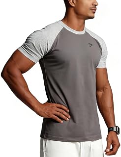 Men's Cotton Short Sleeve Raglan Crew Neck Gym Workout Athletic Tee