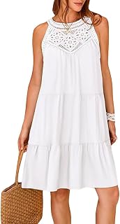 Odizli Women's Summer Dress Sleeveless Halter Neck Lace Boho A-Line Knee Length Dress