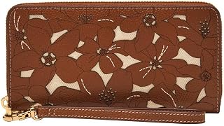 Fossil Logan Leather or Polyurethane Zip Wallet for Women, Brown Mulberry