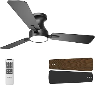 OPONL 42 inch Low Profile Ceiling fan with Light and Remote Control | Reversible, 6CCT, Dimmable, Noiseless, Black Ceiling Fan for Bedroom, Indoor/Outdoor Use, Modern