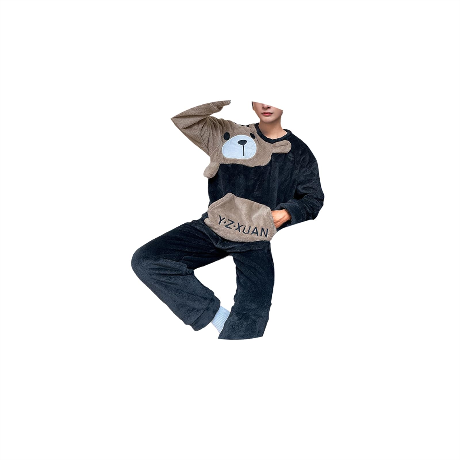 Men's Pyjamas Warm Long Pyjama Set Winter Two-Piece Men's Fleece Pyjamas Long Sl