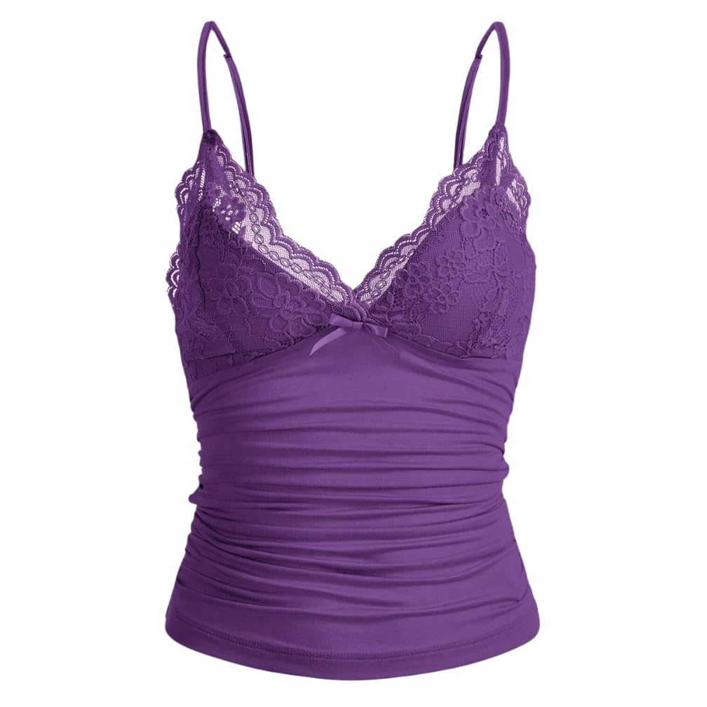 Naileksi Women Y2k Lace Trim Cami Top Spaghetti Strap Fairy Grunge Tank Top V Ne