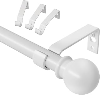 Curtain Poles, White Curtain Pole for Eyelet Curtains 80 to 224 cm, Adjustable Curtain Rod for Bedroom with Brackets, 16mm Diameter 7ft Metal Curtain Pole