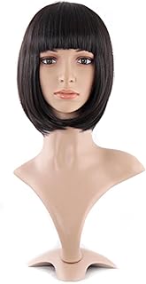MapofBeauty 12 Inch Lady Short Straight Flat Bangs Bob Wig, Black | 30 cm Fashion Wig, Flat Bangs, Synthetic