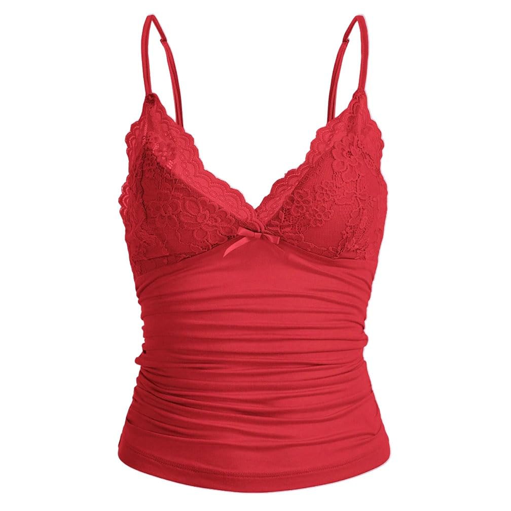 Naileksi Women Y2k Lace Trim Cami Top Spaghetti Strap Fairy Grunge Tank Top V Ne