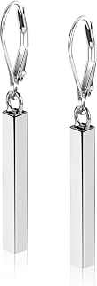 Silver Bar Dangle Drop Leverback Earrings for Women Daily Wear