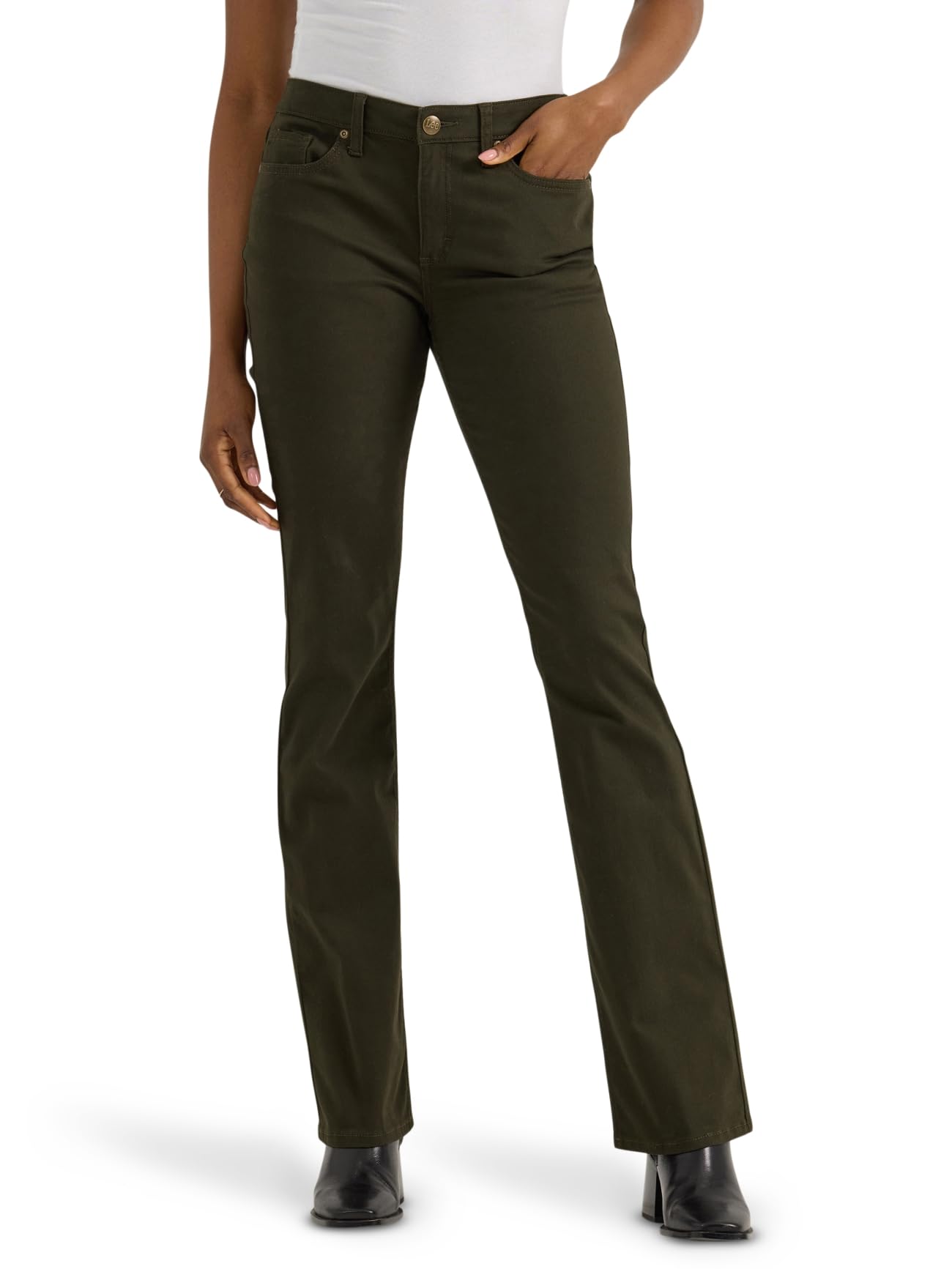 Lee Women's Plus Size Legendary Mid Rise Bootcut Jean, Dark Olive Night. , 8 Sho