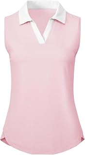 BGOWATU Women's Sleeveless Golf Polo Shirts Collared V Neck Tennis Tank Tops UPF 50+ Quick Dry Lightweight
