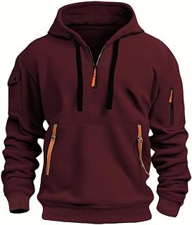 Men's Hoodie Sweatshirt with Zip Boys and Men Sweatshirt with Zip Multifunctional Pocket Sweatshirt with Hood Jogging Pullover