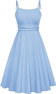 Belle Poque 2025 Summer Dresses for Women Spaghetti Strap Midi Sun Dress Cute Casual Dress with Pockets