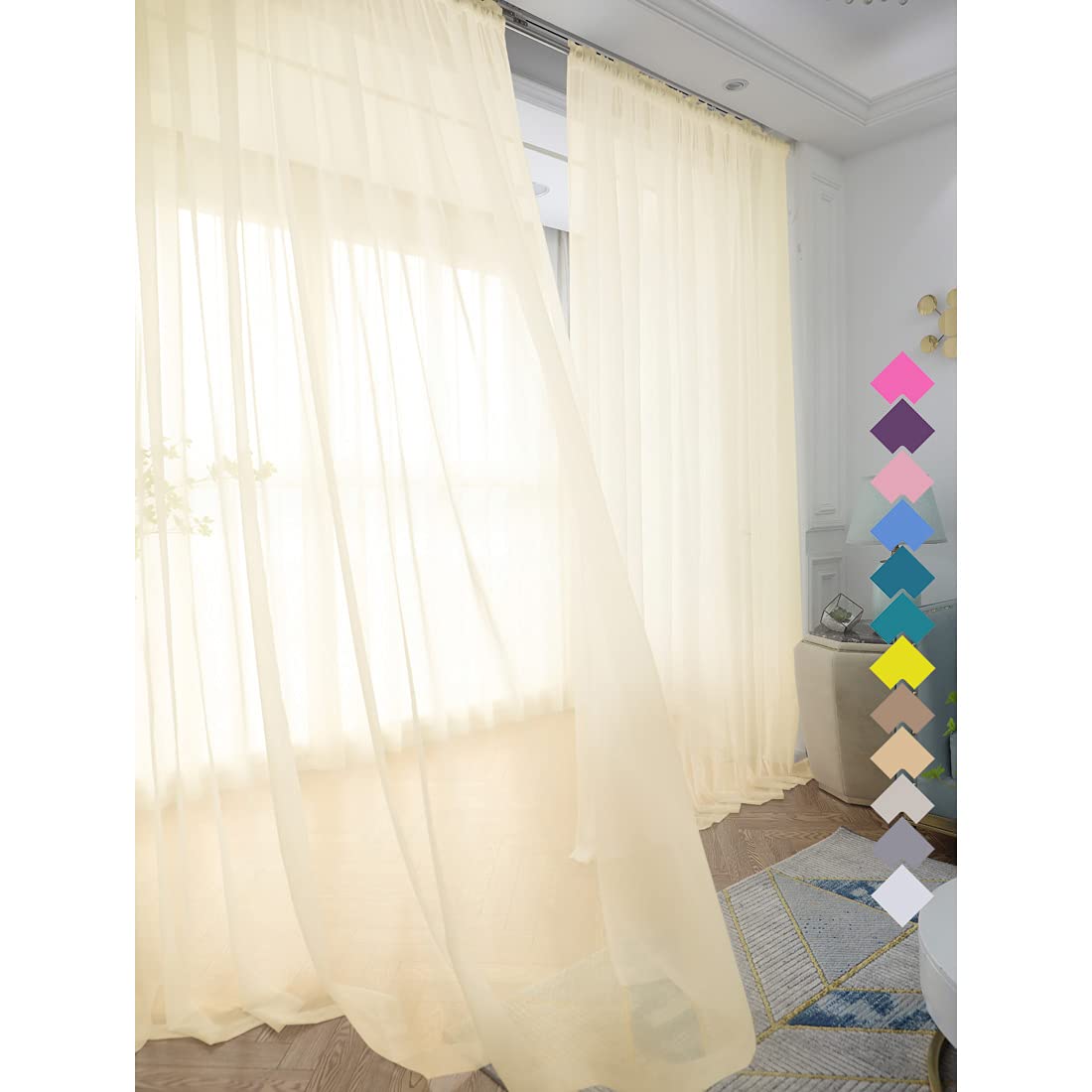Light Yellow Sheer Curtains Window Curtains 2 Panels 208 Inches Long for Bedroom