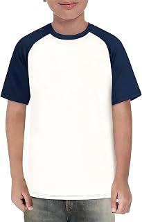 Haloumoning Kids Raglan Short Sleeve T Shirts Basic Color Block Tees Crew Neck Tees 5-14 Years