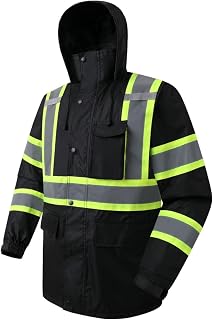 JKSafety Hi Vis Rain Jacket for Men Women Safety Rain Gear Black 2XL