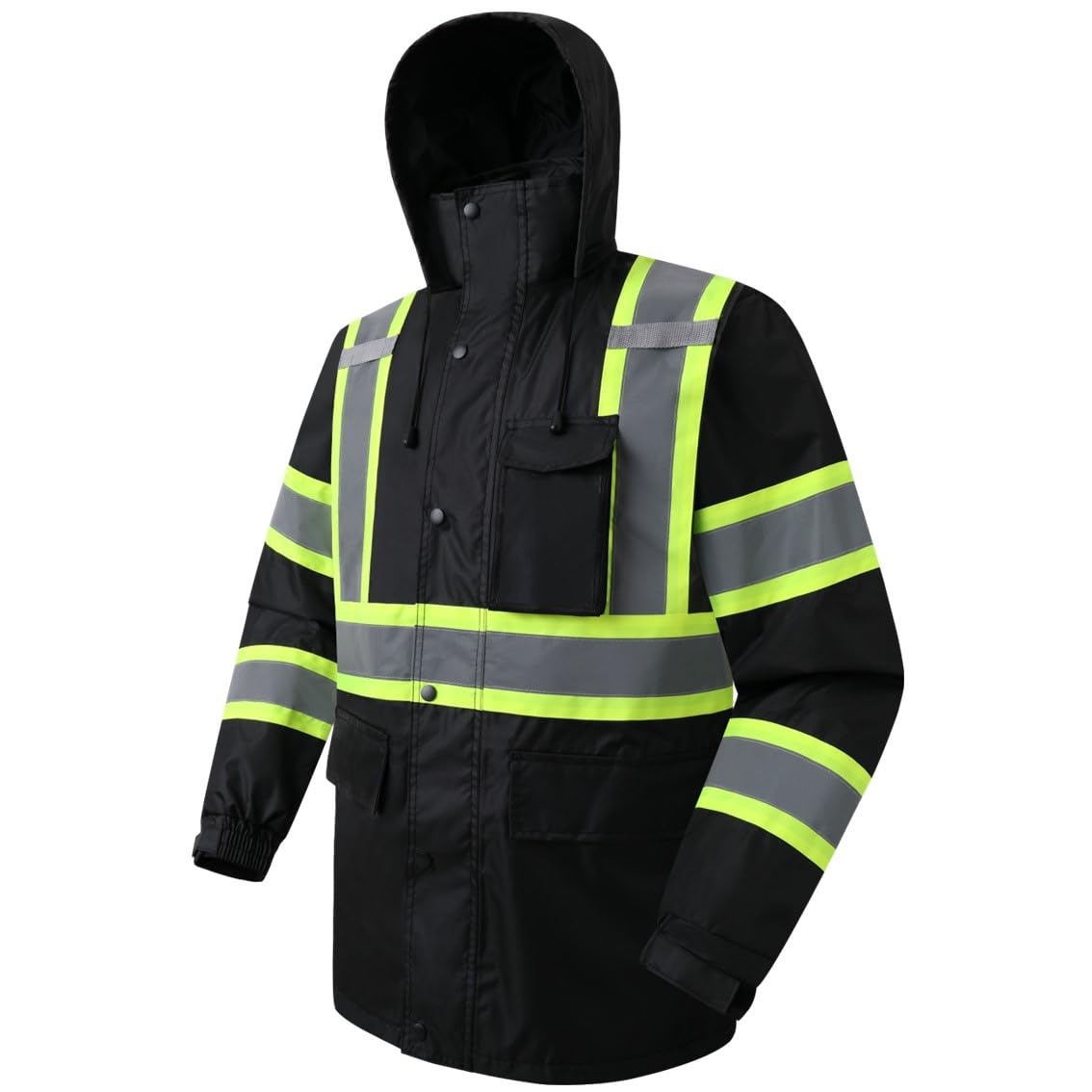 JKSafety Hi Vis Rain Jacket for Men Women Safety Rain Gear Black 2XL