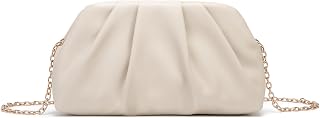 Dreubea Women's Fashion Cloud Shape Evening Bag Charming Fold Leather Clutch Handbag with Chain