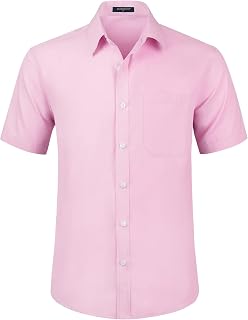 HISDERN Men's Short Sleeve Dress Shirt Button Down Casual Shirts Regular Fit Formal Business Stretch Shirt with Chest Pocket S-4XL