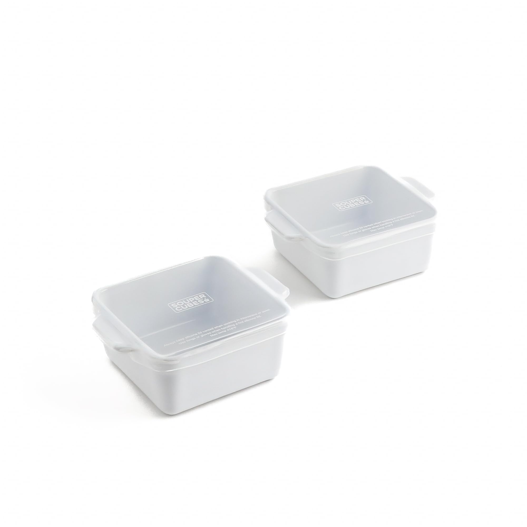 Souper Cubes 5x5" Ceramic Baking Dishes with Lids, White, 2-Pack | Premium US-Ma