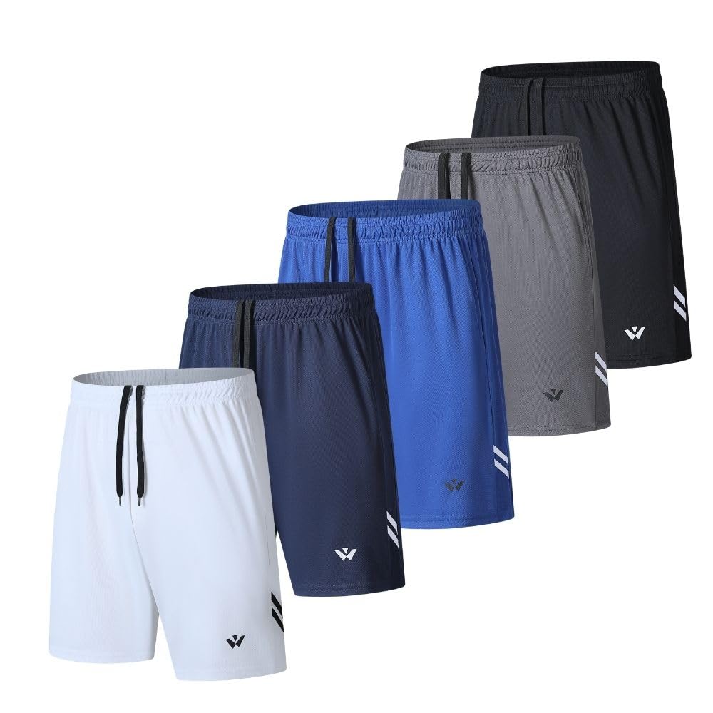 5 Pack Men's Sports Shorts with Pockets and Elastic Waistband Quick Dry Running 