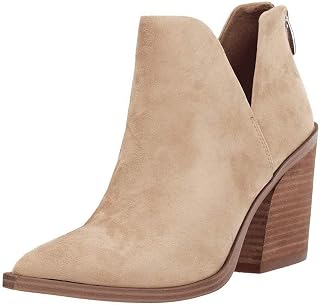 FISACE Womens Pointed Toe Stacked Mid Heel Ankle Boots V Cut Back Zipper Faux Leather Booties