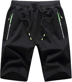 JustSun Men's Sports Running Jogging Shorts Lightweight Cotton with Zip Pockets