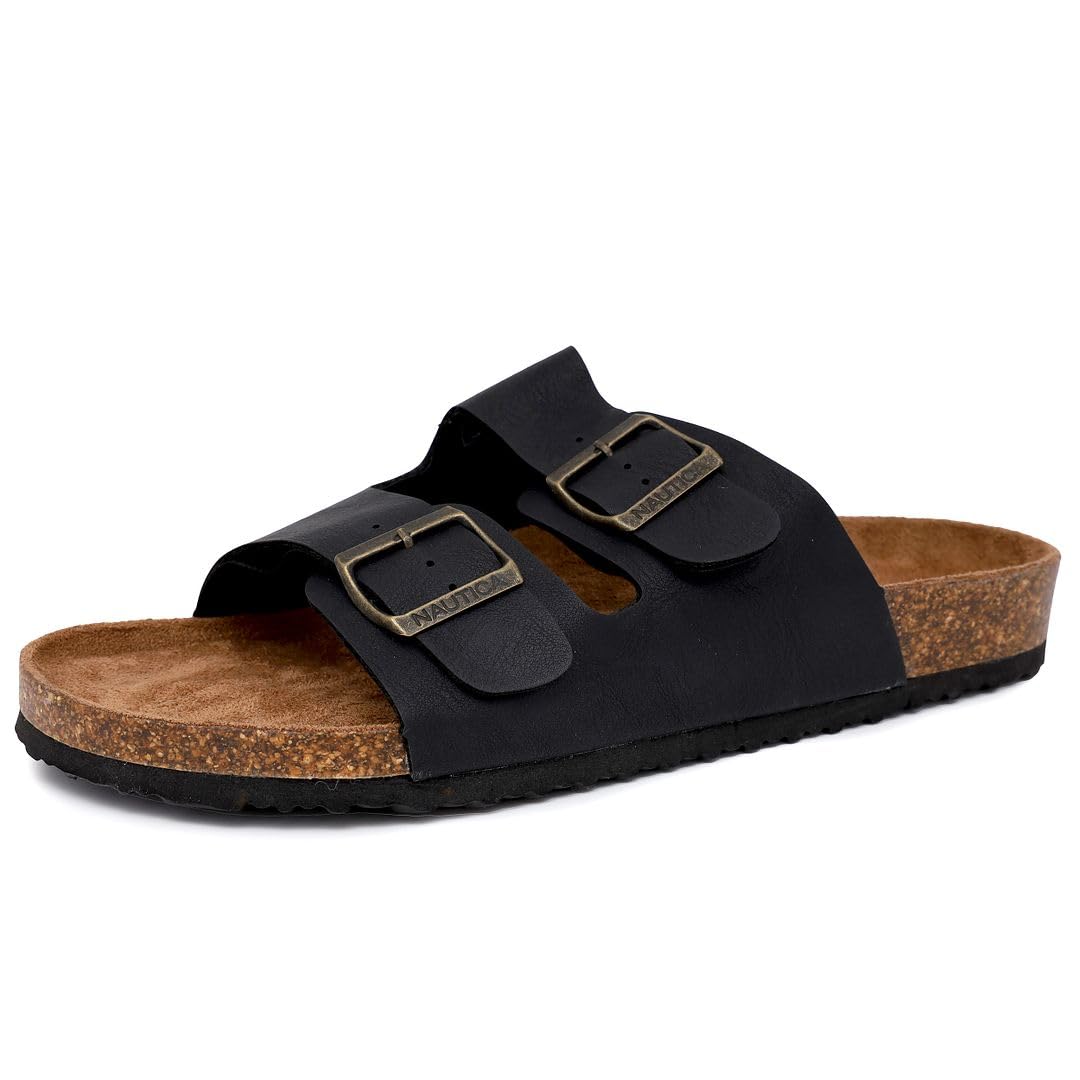 Nautica Mens Double Buckle Slide-Comfort Slip-On Adjustable Waterproof Sandals F