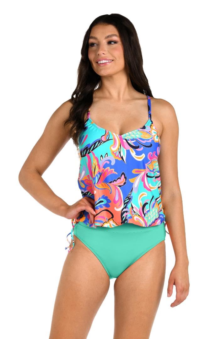 [24th & Ocean] Women's Tankini Top Underwire V-Neck Blouson Tankini Swimsuit Top