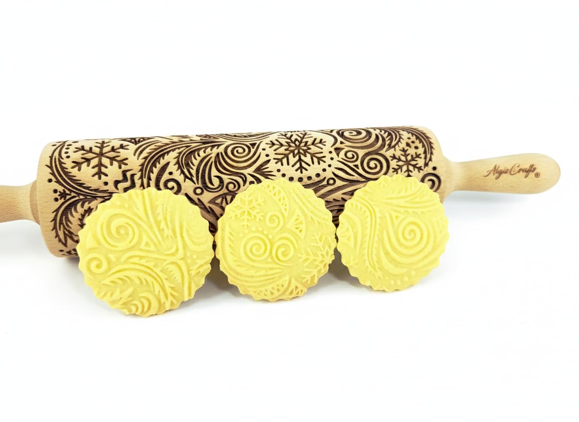 Frost Embossing Rolling pin for Christmas Cookies, Gingerbread, shortbread by Al