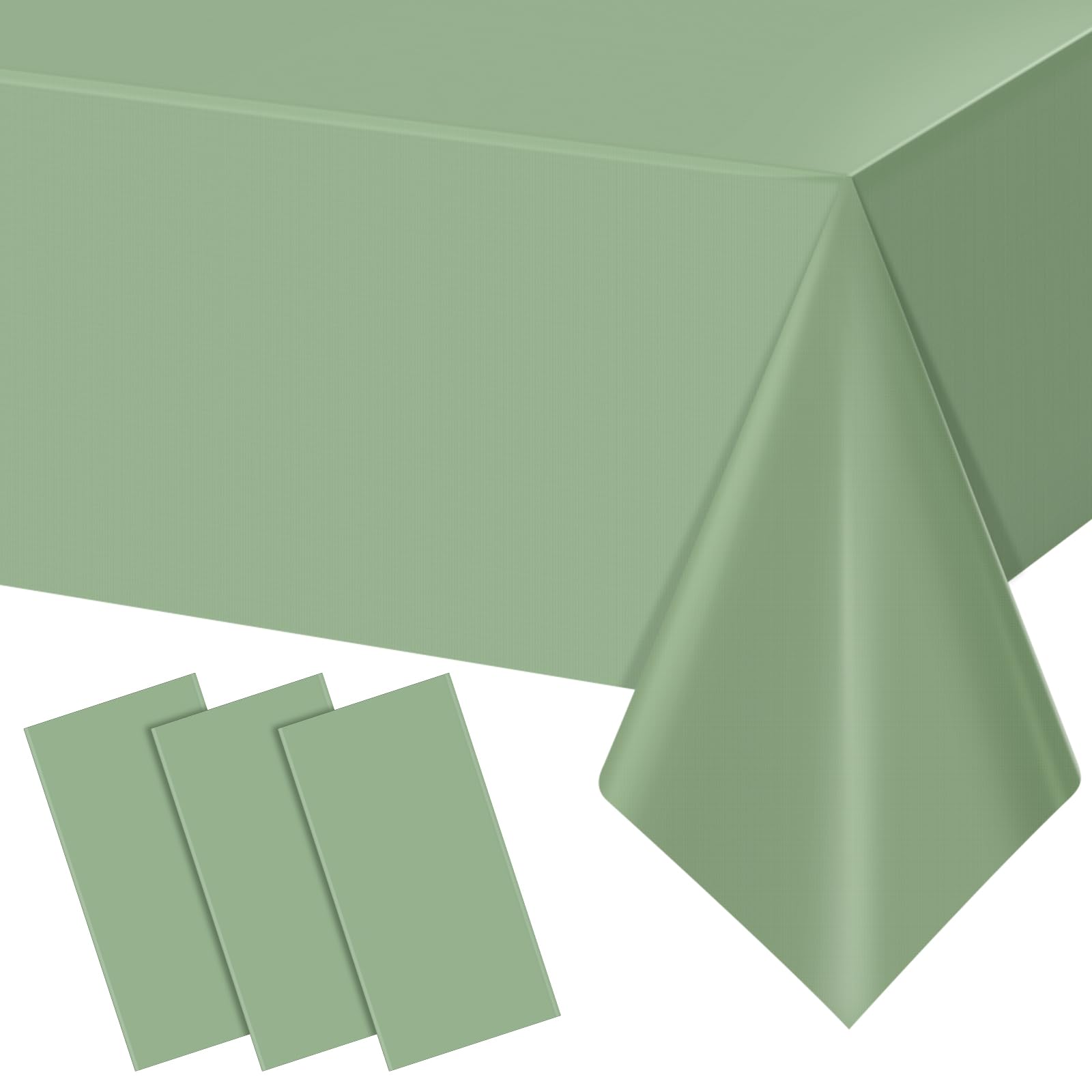 3Pack Sage Green Plastic Tablecloths for Rectangle Tables, Light Green Disposabl