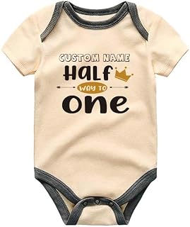 Custom Name Half Way to One Bodysuit Baby's 6 months old Birthday Outfit Personalized Name Clothes Unisex Newborn Infant Baby Boy Girl Clothing Gift