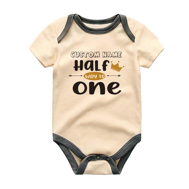 Custom Name Half Way to One Bodysuit Baby's 6 months old Birthday Outfit Persona