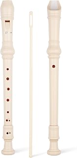 SWAN Soprano Recorder Instrument for Beginners in School - German Fingering 8 Hole Flute 3pcs ABS Descant Recorders with Cleaning Rod and Fingering Chart, Beige