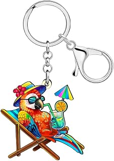 Porte-clés en acrylique avec perroquet mignon - Cadeau pour les amateurs d'oiseaux - Pour femmes et filles - Porte-monnaie hawaïen - Accessoires de sac à dos