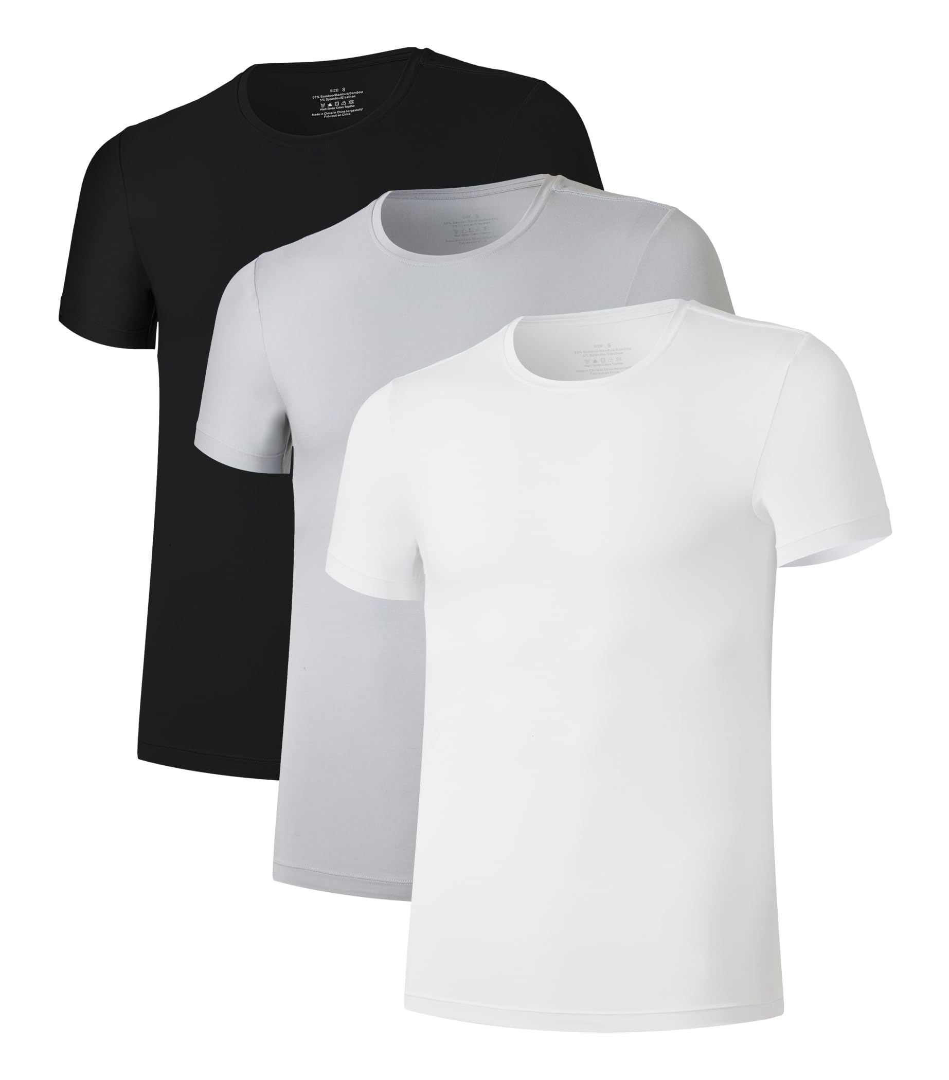 COLORFULLEAF Mens Bamboo Rayon Undershirts Crew Neck T Shirts Short Sleeve Slim 