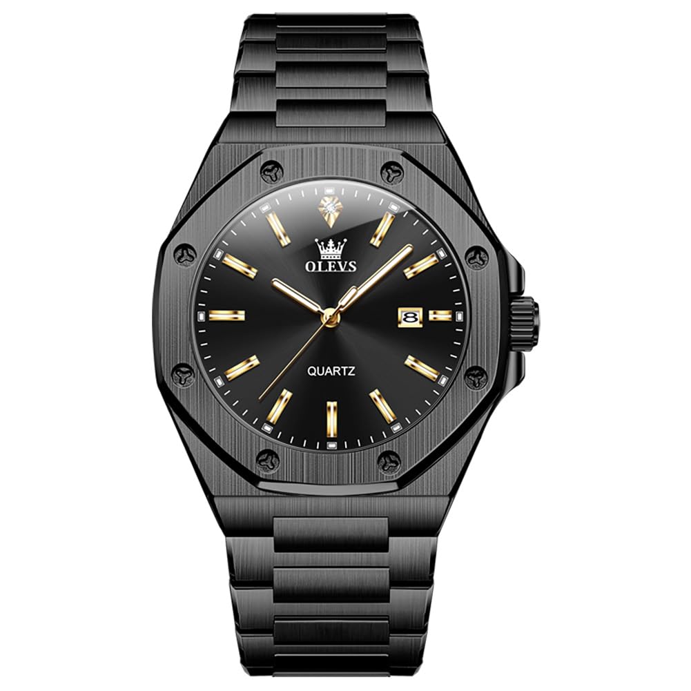 OLEVS Men's Minimalist Analogue Quartz Watch Stainless Steel Waterproof Luminous