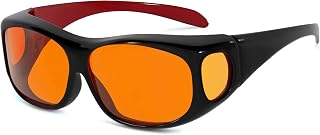 Eyekepper Blue Light Blocking Fitover Glasses - Wear Over Your Own Glasses, 100% UV Protection Amber Lens, Computer Gaming TV Screen Protection, Unisex (Black & Red)