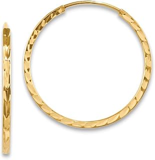14K Yellow or White Gold Diamond Cut Square Tube Continuous Endless Hoop Earrings, 15-60mm (1.35mm Tube)