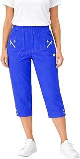 femiss Women's 3/4 Length Capri Pants with Elastic Summer Soft Short Pants Plus Size