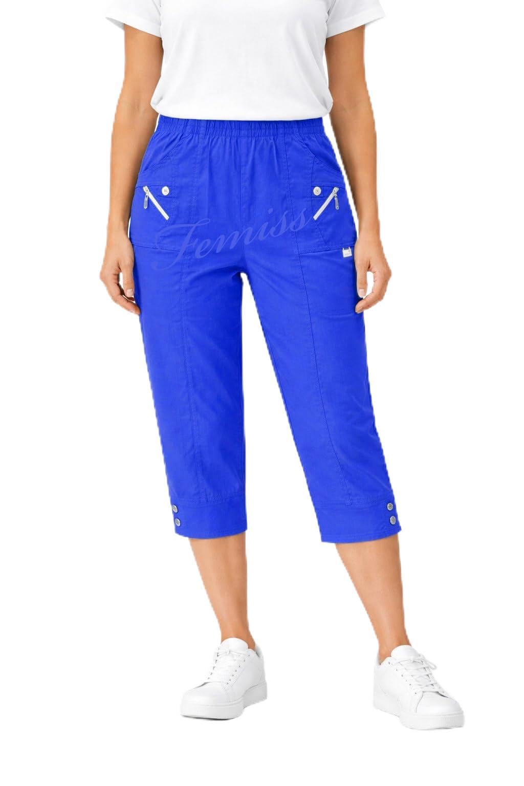 femiss Women's 3/4 Length Capri Pants with Elastic Summer Soft Short Pants Plus 
