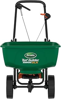 Scotts Turf Builder EdgeGuard DLX Broadcast Spreader for Seed, Fertilizer, Salt, Ice Melt, Holds up to 15,000 sq.ft. Product, Green