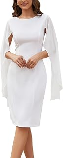 Women's Chiffon Cape Sleeves V Back Semi Formal Elegant Bodycon Mini Dress Wedding Guest Evening Cocktail Party DJ882-1