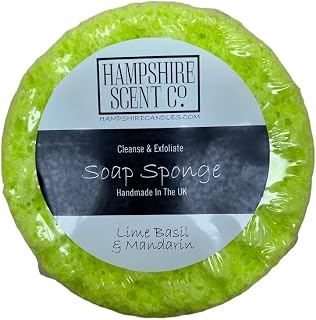 Luxurious Lime Basil and Mandarin Scented Soap Sponge | Triple Butter Formula | Exfoliating & Moisturising | Bath, Shower, Hand Wash | 200g