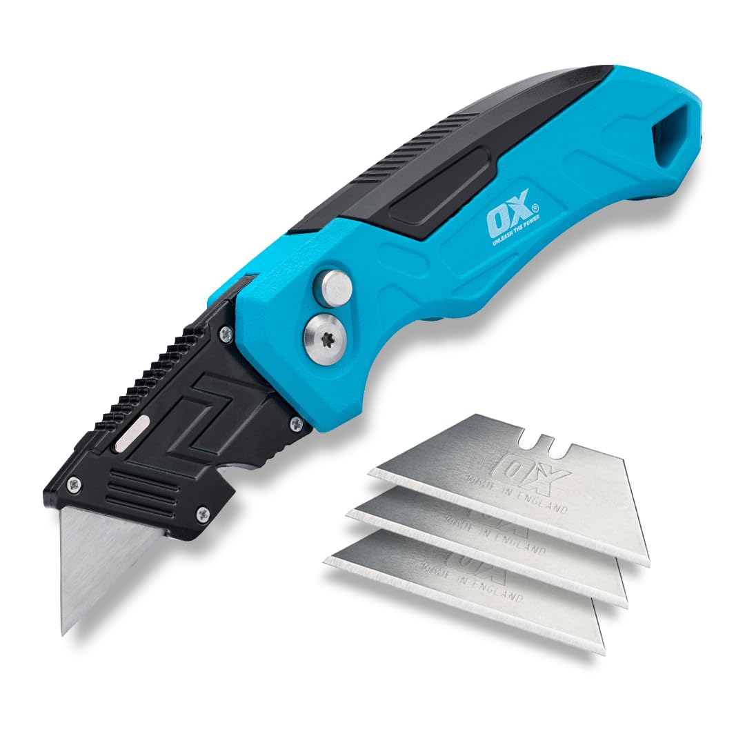 OX TOOLS P224301 Pro Heavy Duty Fixed Blade Folding Knife, Blue / Black | 3 Diff