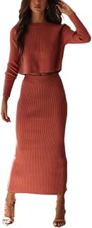 ORANDESIGNE Women's Knitted Dress, Two-Piece Suit, Pullover Top and Midi Knitted Skirt, Bodycon, 2-Piece Set, Midi Dress, Turtleneck Jumper Dress