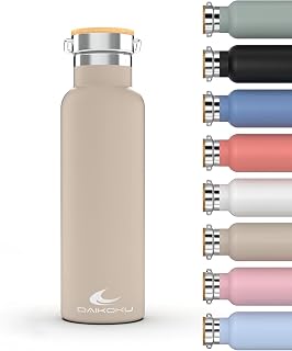 Daikoku Stainless Steel Water Bottle – 1L – Thermal Bottle – Cold 24 Hours and Hot Drinks 12 Hours – Water Bottle Leakproof – Double Walled BPA Free – Thermal Bottle – Beige