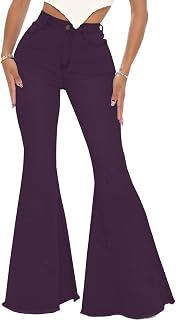 Women's Butterfly Bell Bottom Jeans Elastic High Waisted Embroidered Classic Flareed Jeans Raw Hem Denim Pants with Pocket