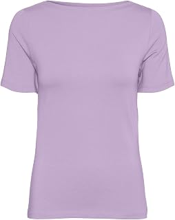 VERO MODA Panda Women's Basic Stretch Short Sleeve Boat Neck Top