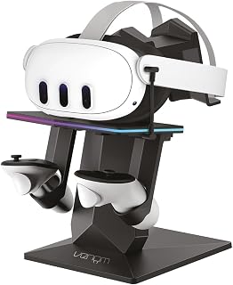 Venom RGB Charging Stand for Meta Quest 3S, Quest 3, Quest 2 & Quest Pro | USB-C Headset Charger & Display Stand with 7-Colour Lighting | VR Storage for Headset & Controllers